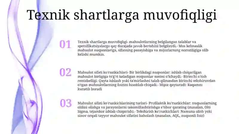 Mahsulot Sifati Ko’Rsatkichlari Turlari 2