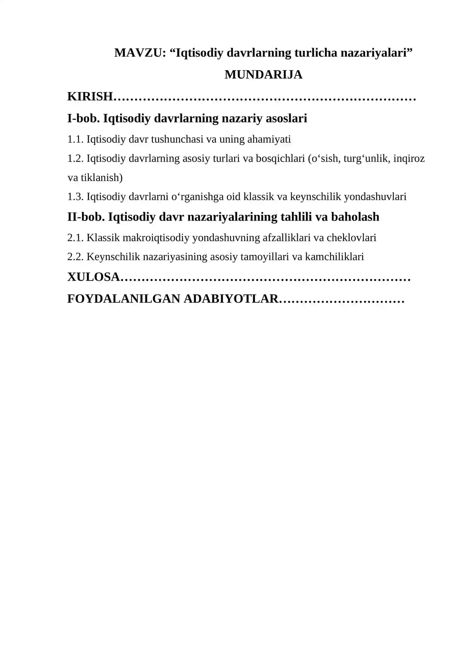 Iqtisodiy davrlarning turlicha nazariyalari 2