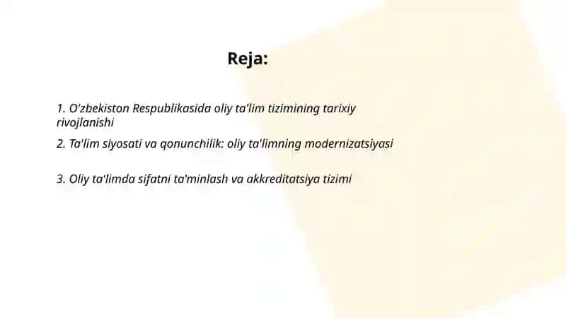 O'zbekiston Respublikasida Oliy Ta'lim Tizimi 2