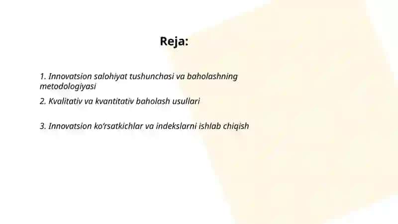 Innovatsion salohiyatni baholash usullari 2