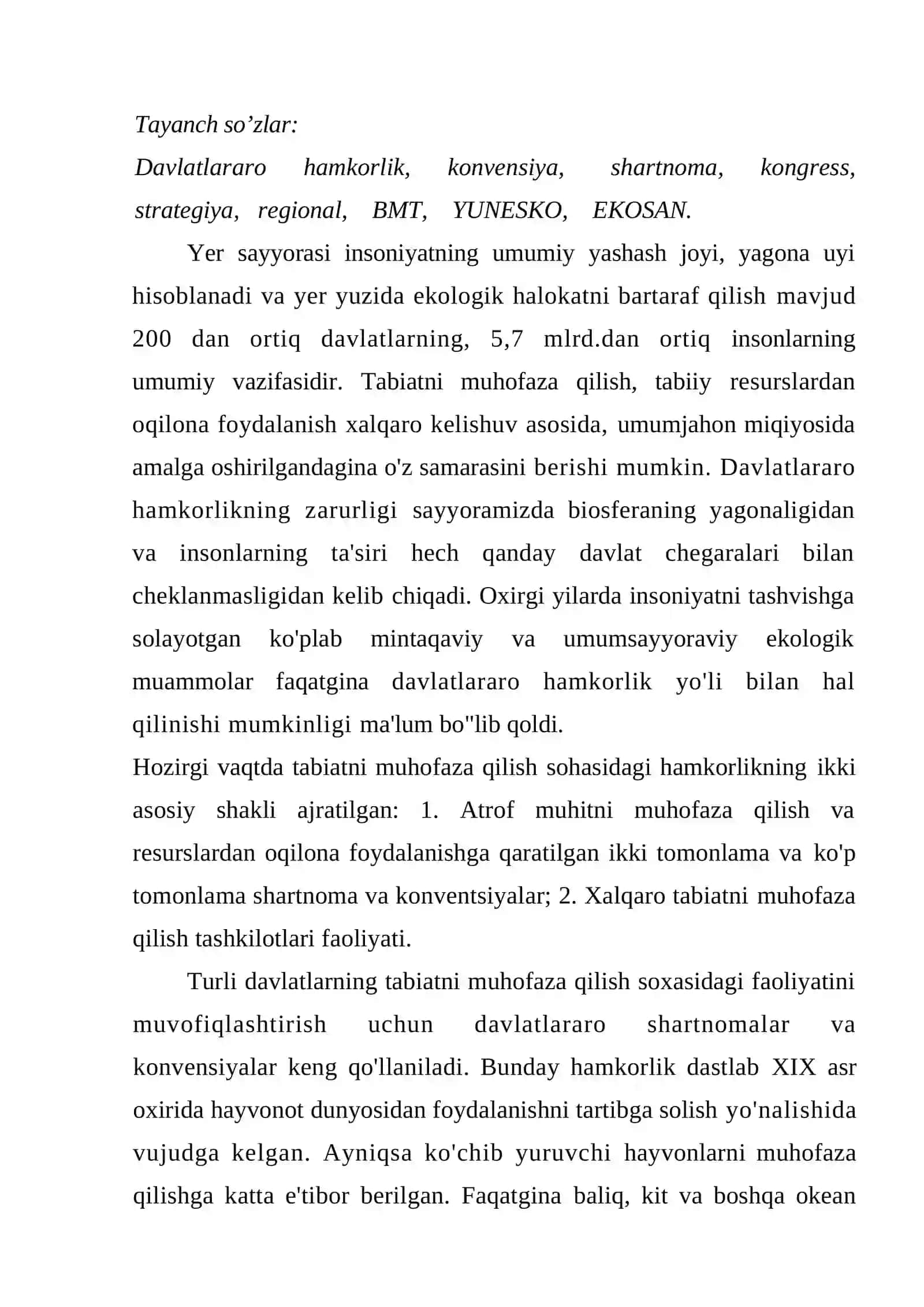 Tabiat muhofazasi va xalqaro hamkorlik 2