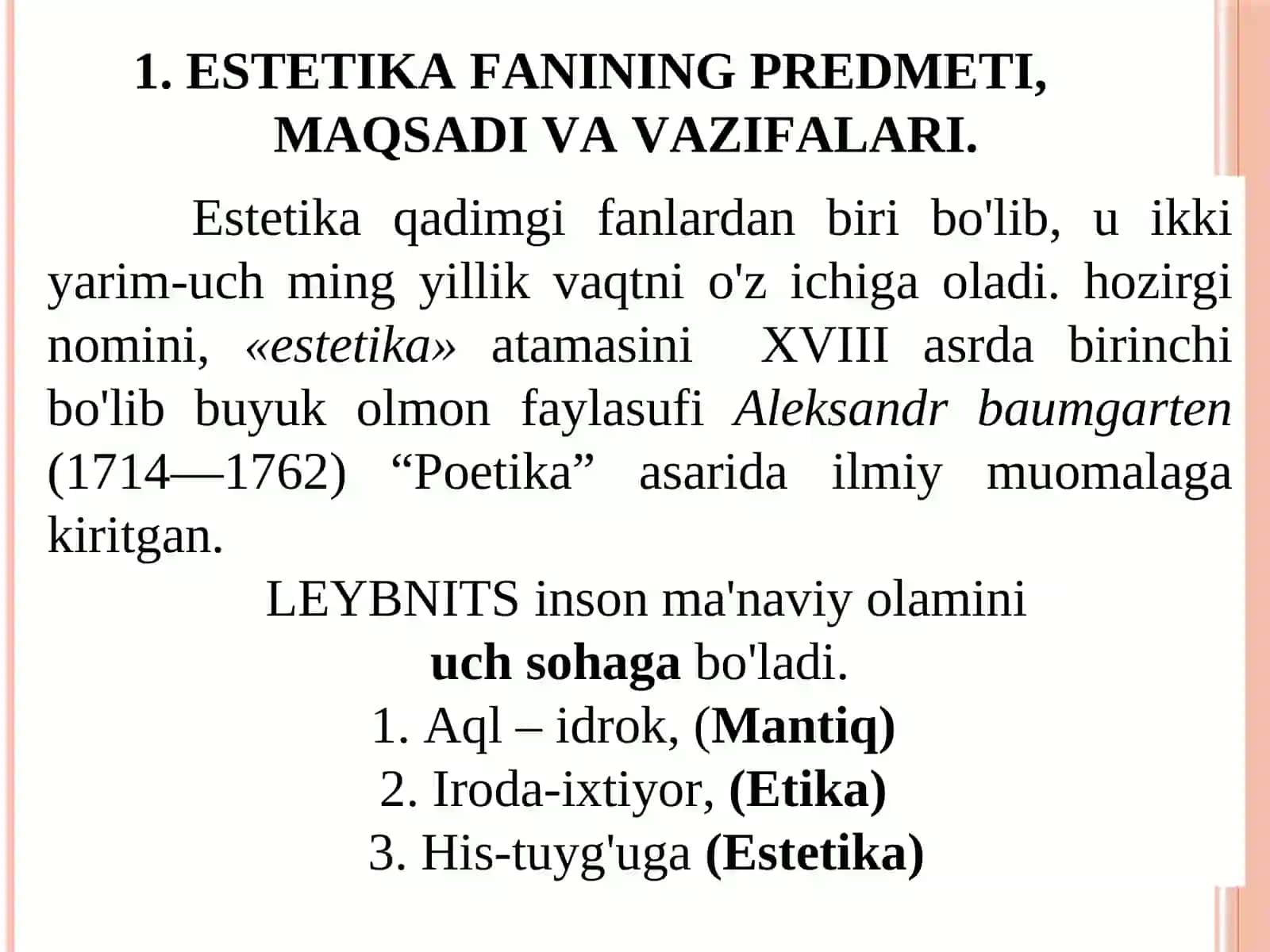 Estеtik qаrаshlаr tаriхi (qаdimgi dаvr, o'rtа аsrlаr, yangi dаvr). 2