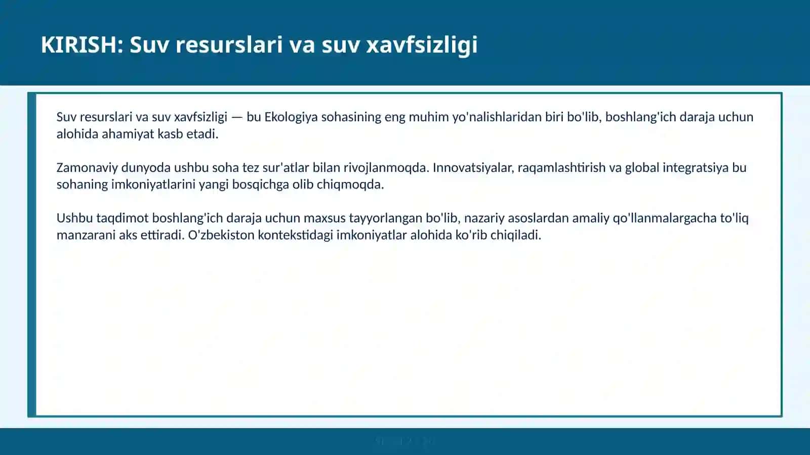 SUV RESURSLARI VA SUV XAVFSIZLIGI 2