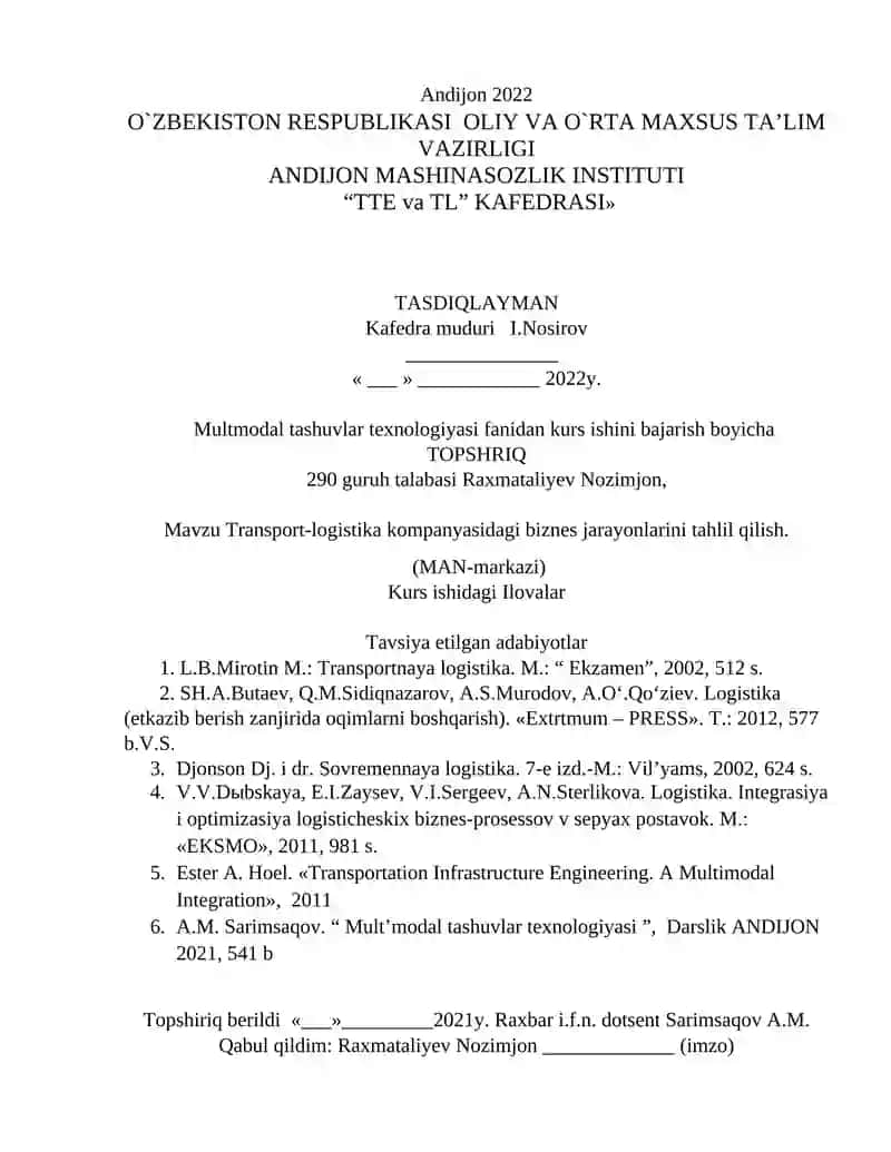 Transport-logistika kompanyasidagi biznes jarayonlarini tahlil qilish 2