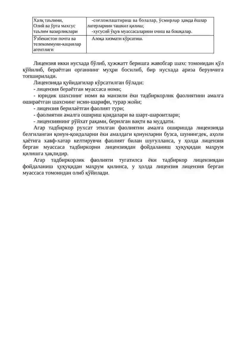 Лицензия бериш тартиби 2