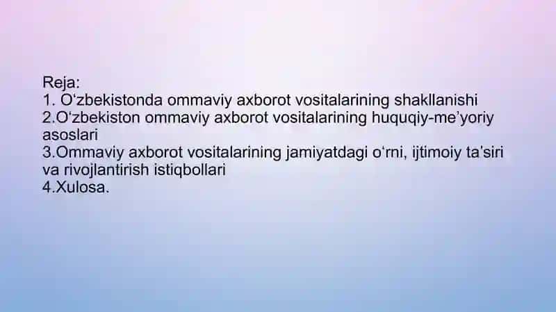 O‘zbekistonda ommaviy axborot vositalarining faoliyati 2