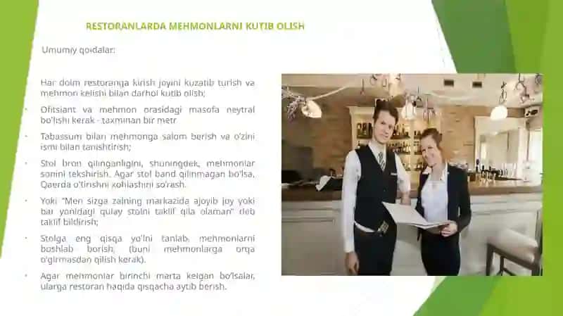 RESTORANLARDA MEHMONLAR ISHONCHI.BARLARDAGI SERVIS 2