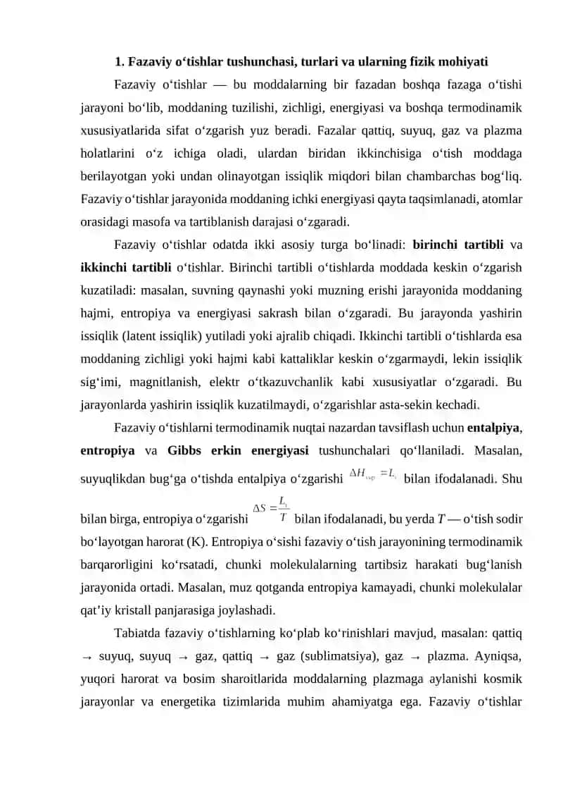Fazaviy oʻtishlar va ularning energetik tizimlarida qoʻllanilishi 2