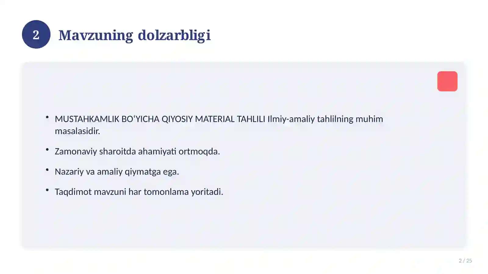 MUSTAHKAMLIK BO‘YICHA QIYOSIY MATERIAL TAHLILI 2