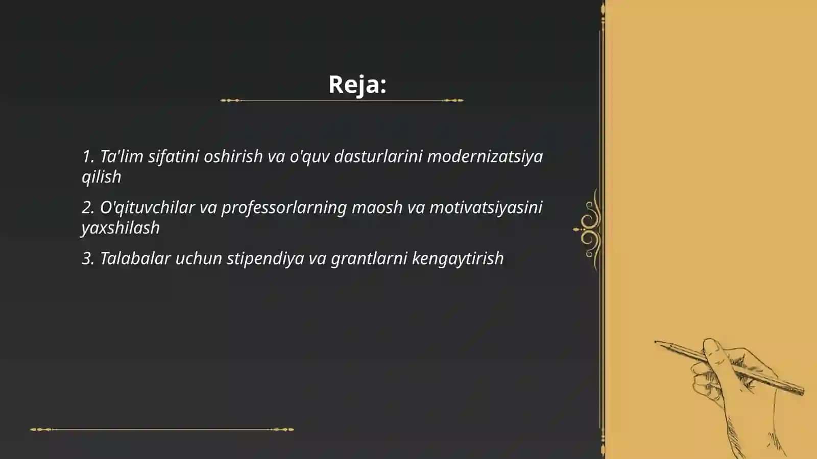 Men prizident bolsam talabalar uchun qiladigan islohatlarim 2