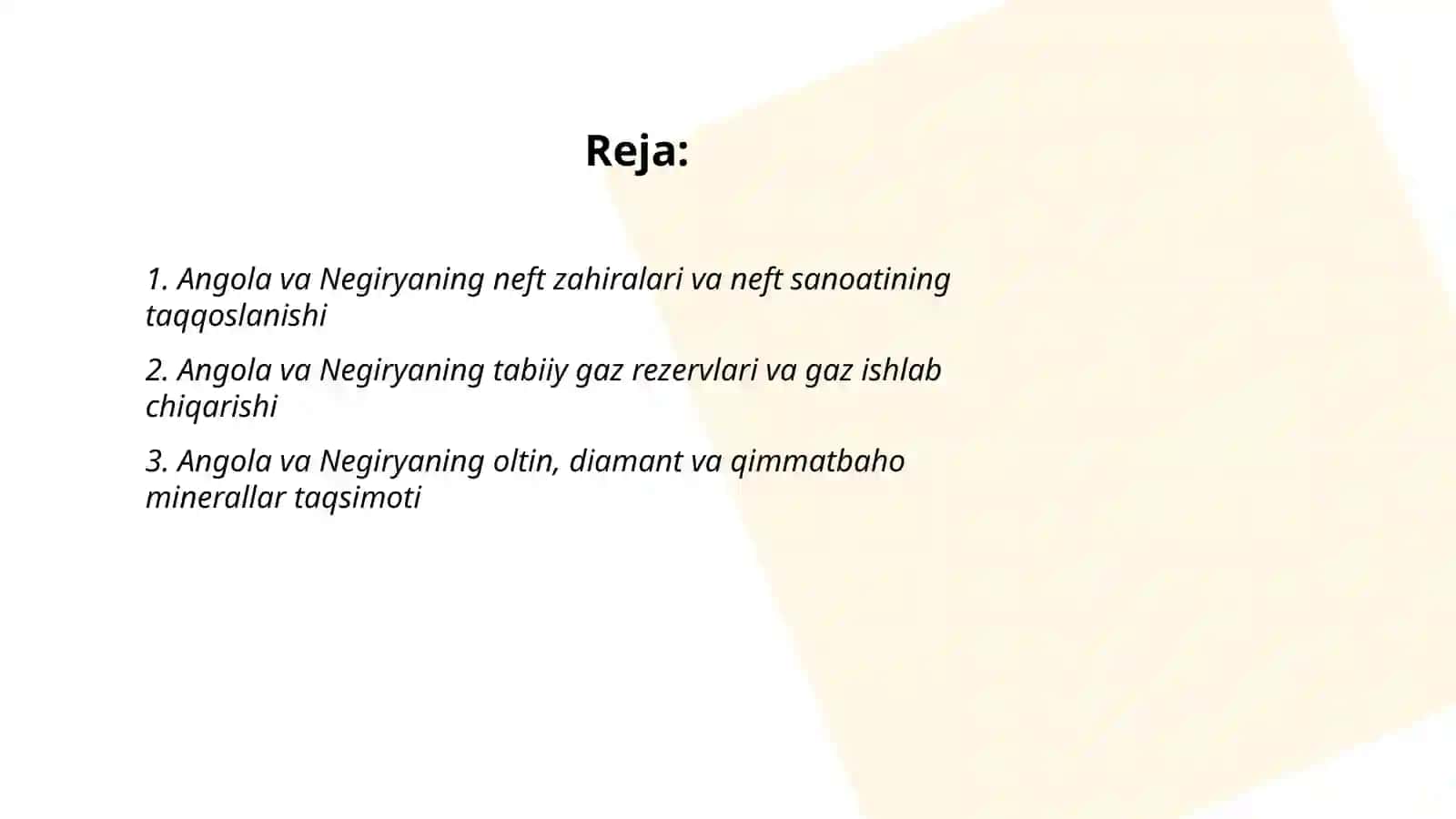 Angola va Negiryaning tabiiy boyliklar taqoslash 2
