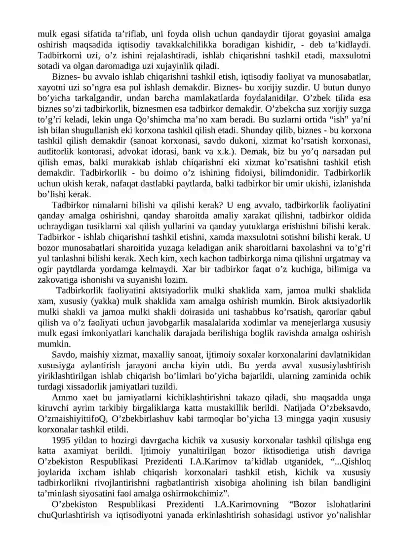 Tadbirkorlikning mohiyati 2
