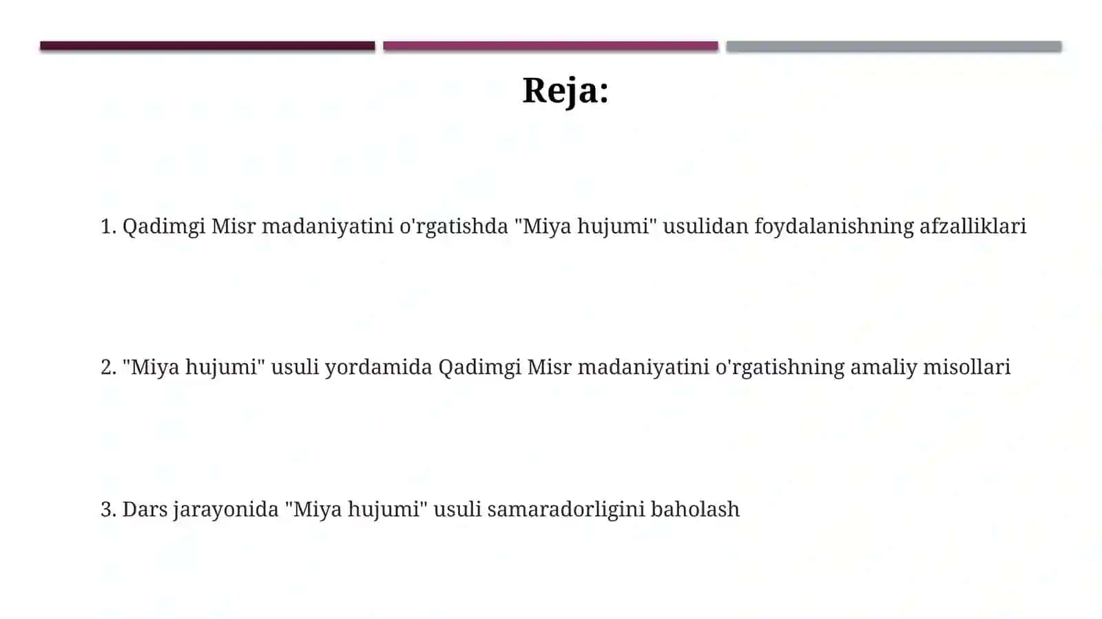 Qadimgi Misr madaniyatini o'rgatishda "Miya hujumi" usuli 2