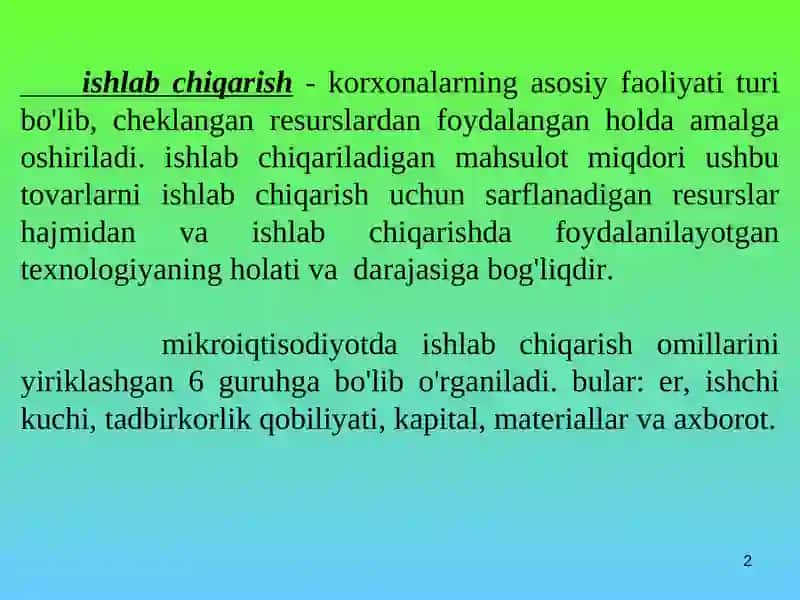 ISHLAB CHIQARISHNAZARIYASI 2