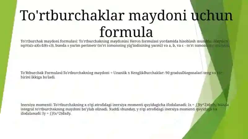 ToʻRtburchak Formulasi Va Inersiya Momenti 2