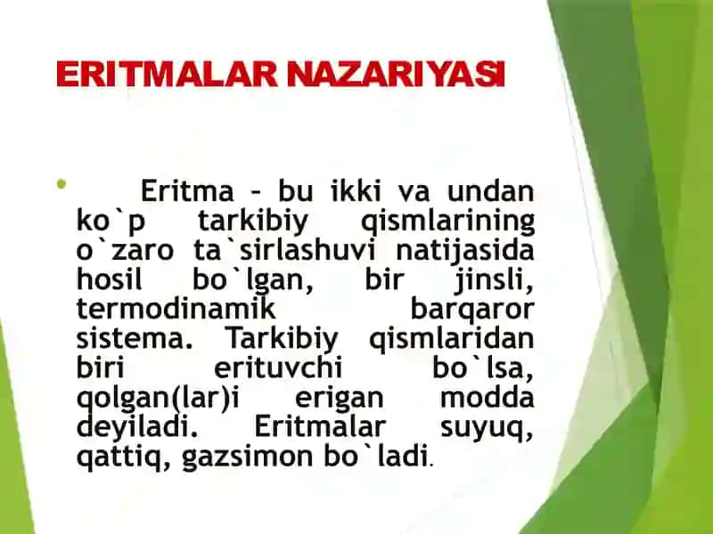 Eritmalar va ularning hosil bo'lishi to'g'risidagi nazariyasi 2