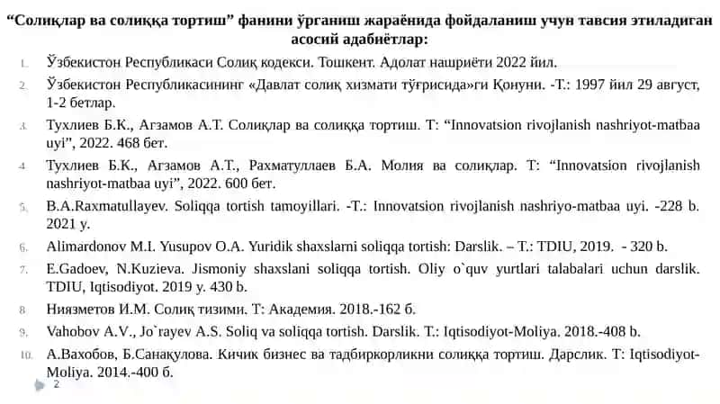 Солиқлар ва солиққа тортиш 2