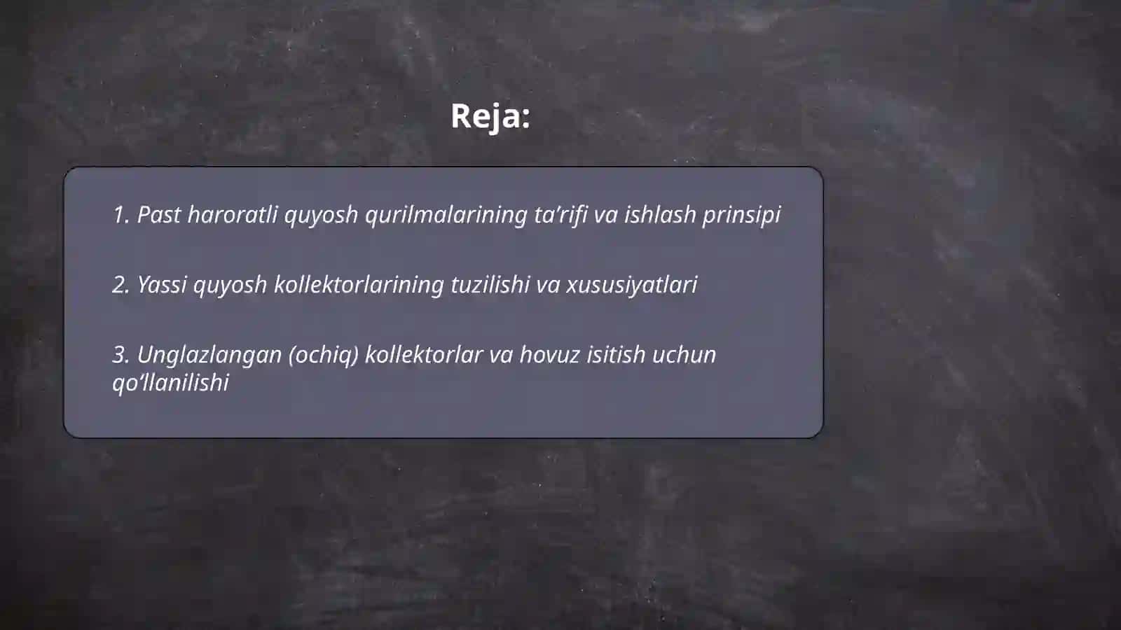 Past haroratli quyosh qurullmalari 2