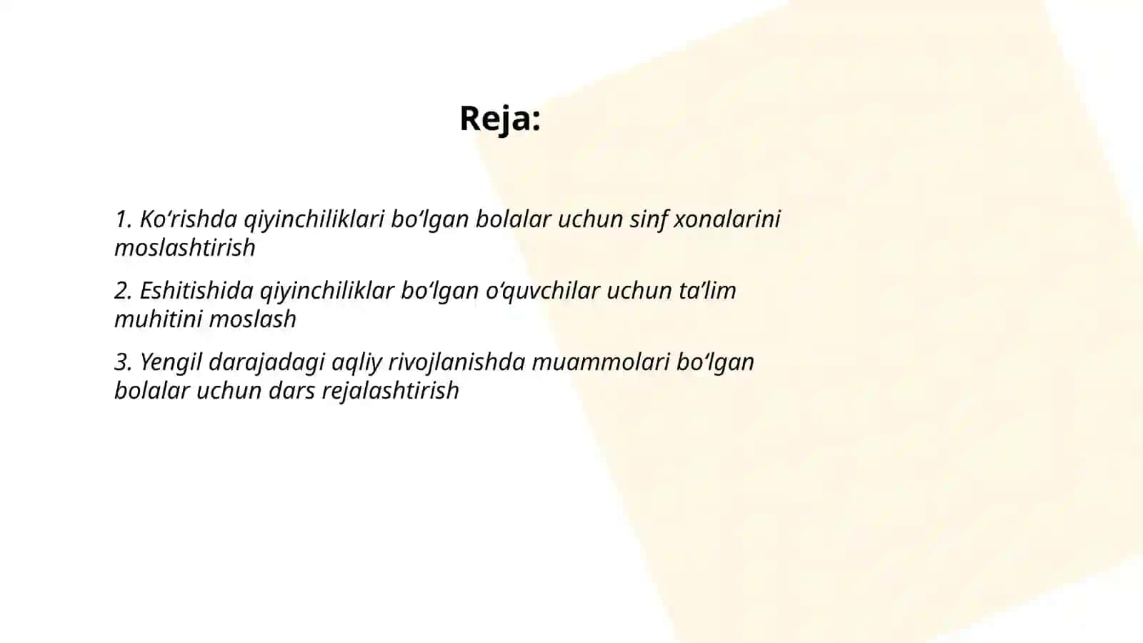 Inklyuziv taʼlimda sinf xonalari va dars jarayoniga moslashishi 2