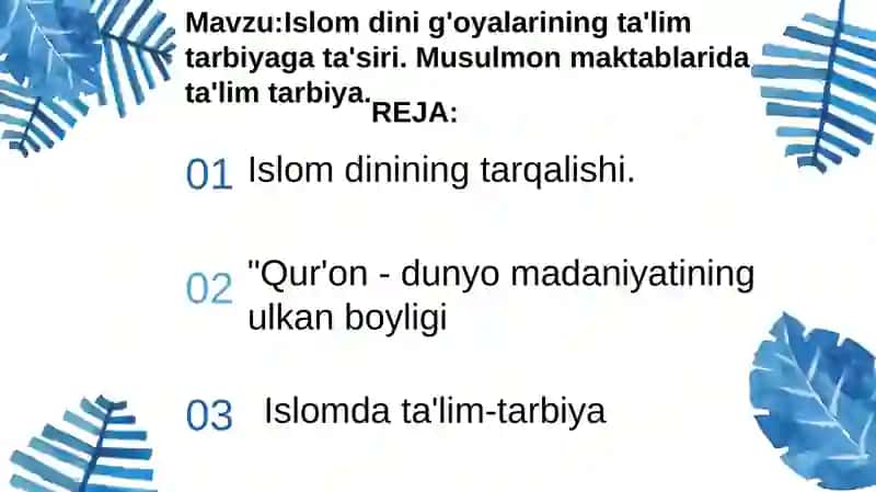 Islomdinig'oyalarining ta'lim tarbiyasi 2