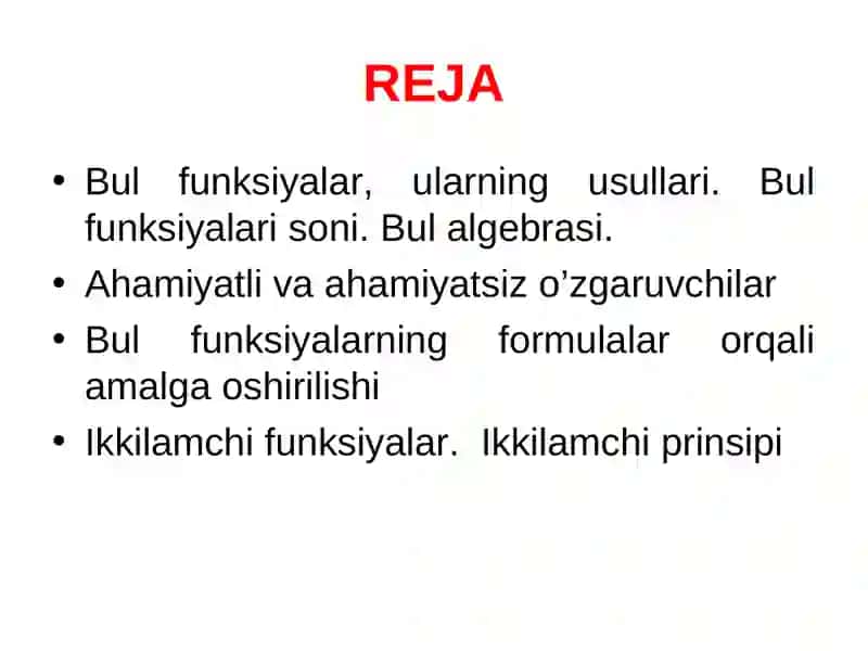 Bul funksiyalari. Bul ayniyatlari 2