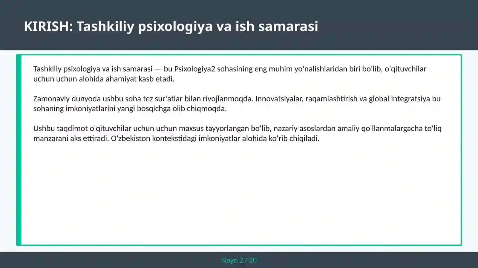 Tashkiliy psixologiya va ish samarasi 2