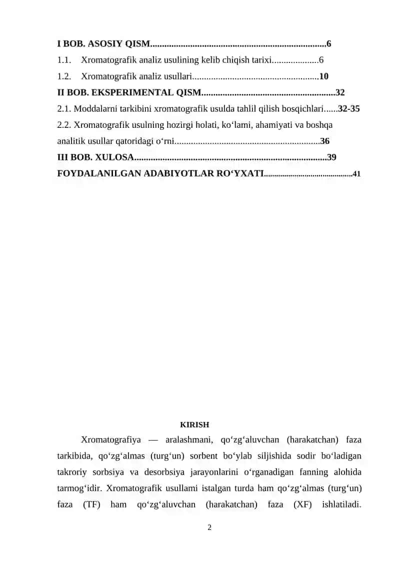 Moddalarni tarkibini xromatografik uslublarda tahlil qilish 2