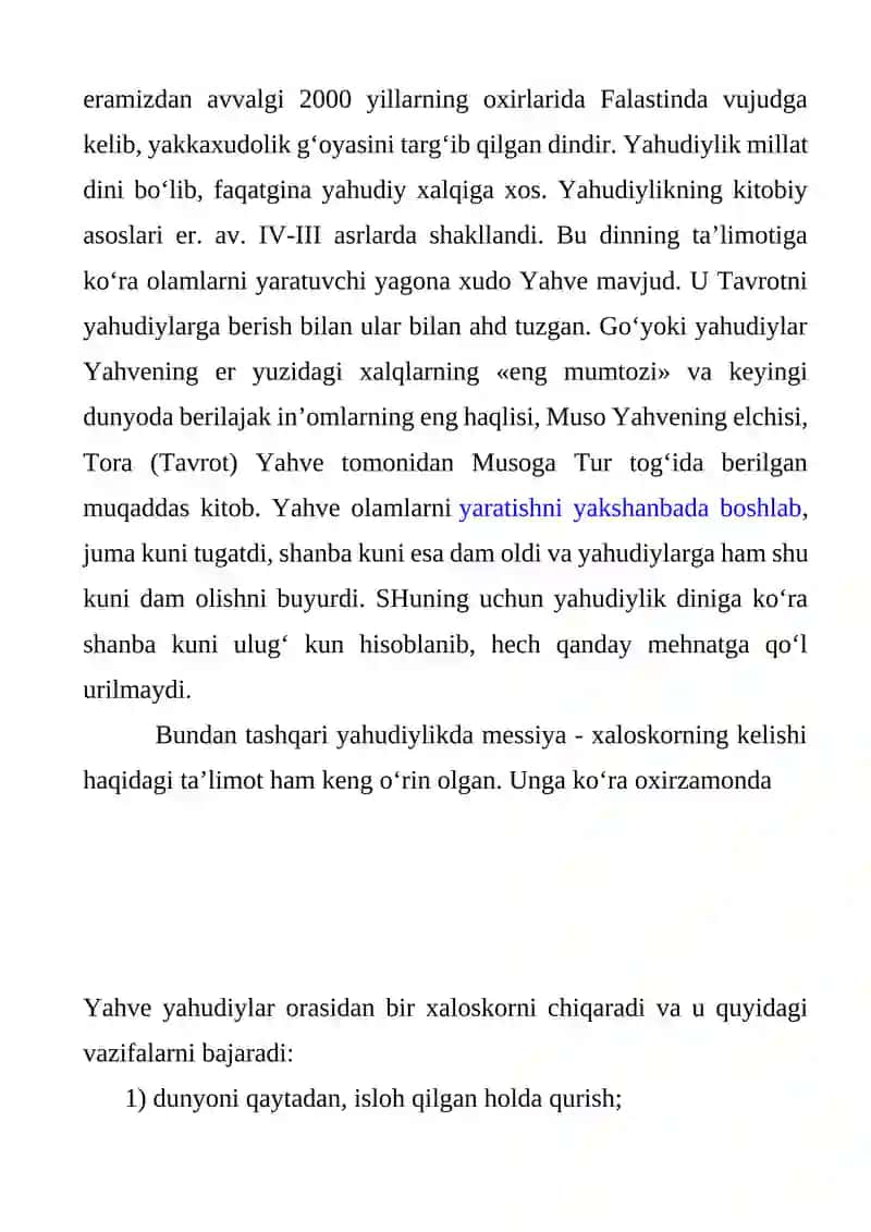 YAHUDIYLIK 	TA’LIMOTI,AN’ANA VA MAROSIMLARI 2