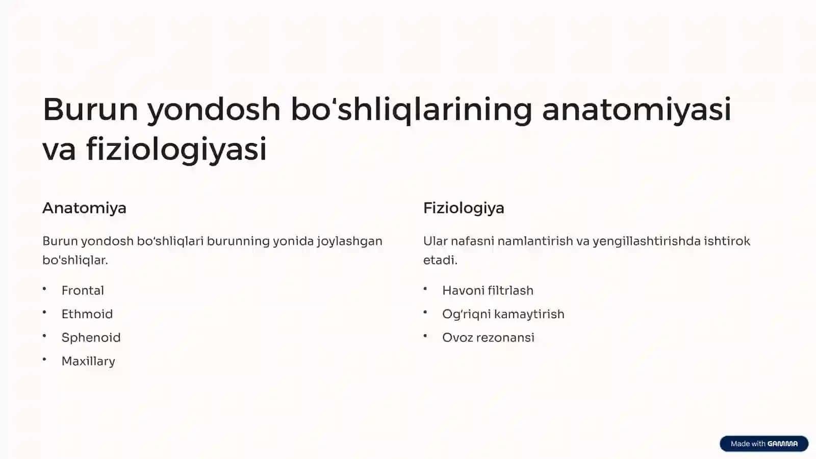 Burun yondosh boʻshliqlari xirurgiyasi: Kirish 2