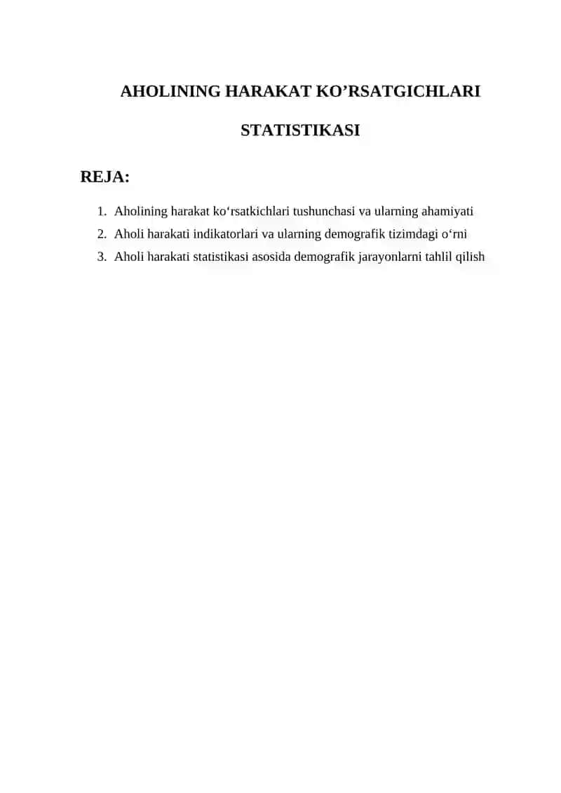 Aholining harakat ko’rsatgichlari statistikasi 2