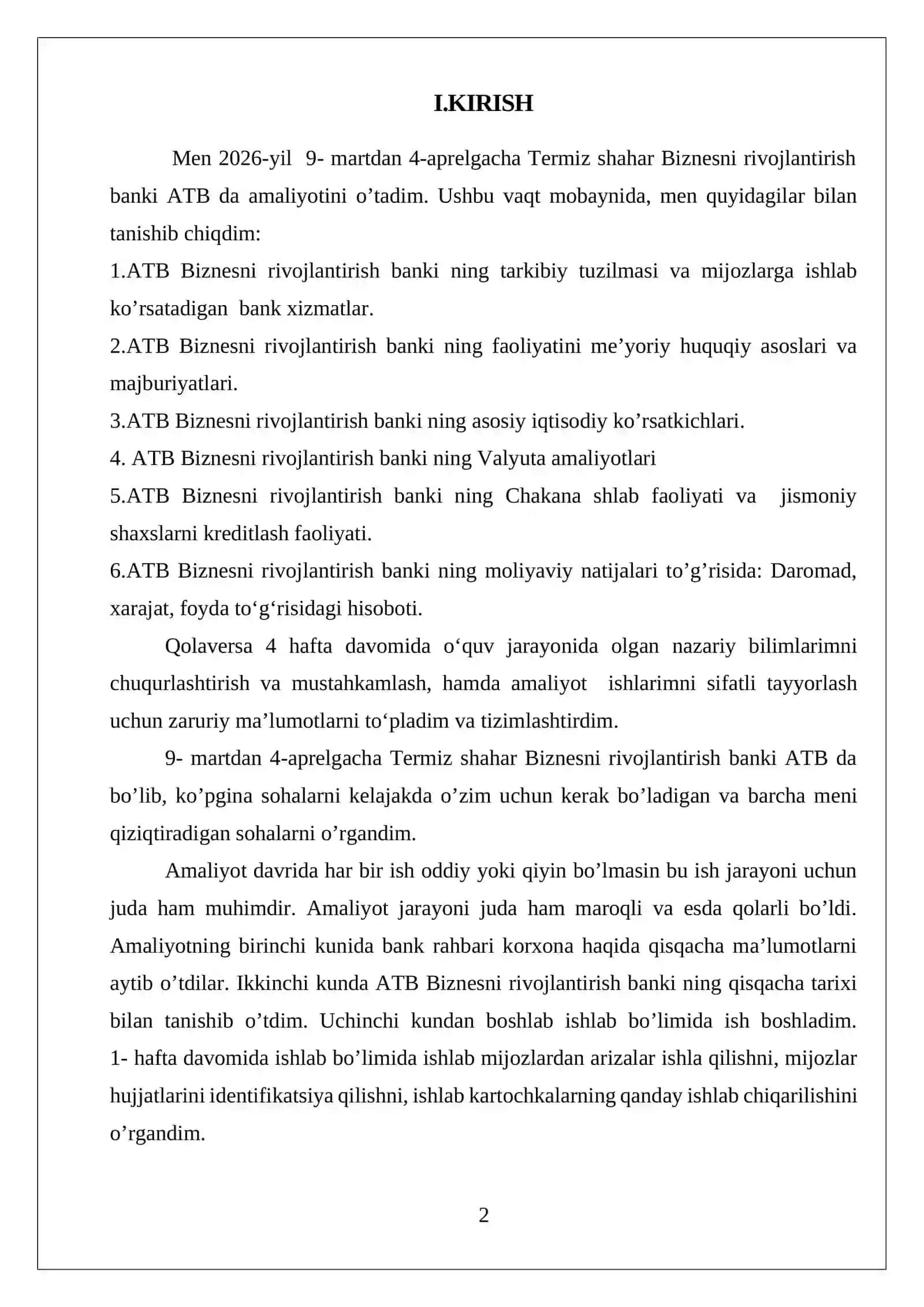 Malakaviy Amaliyot Bo‘yicha Hisoboti 2