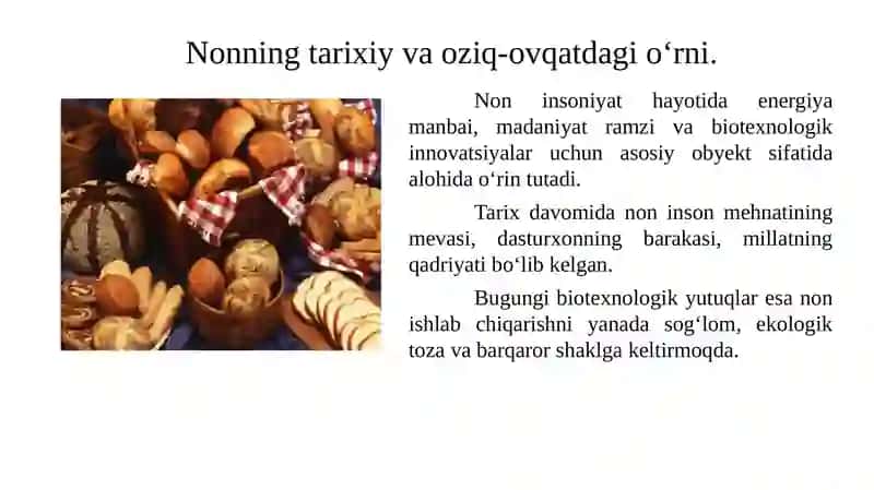 Non mahsulotlari ishlab chiqarish biotexnologiyasi 2