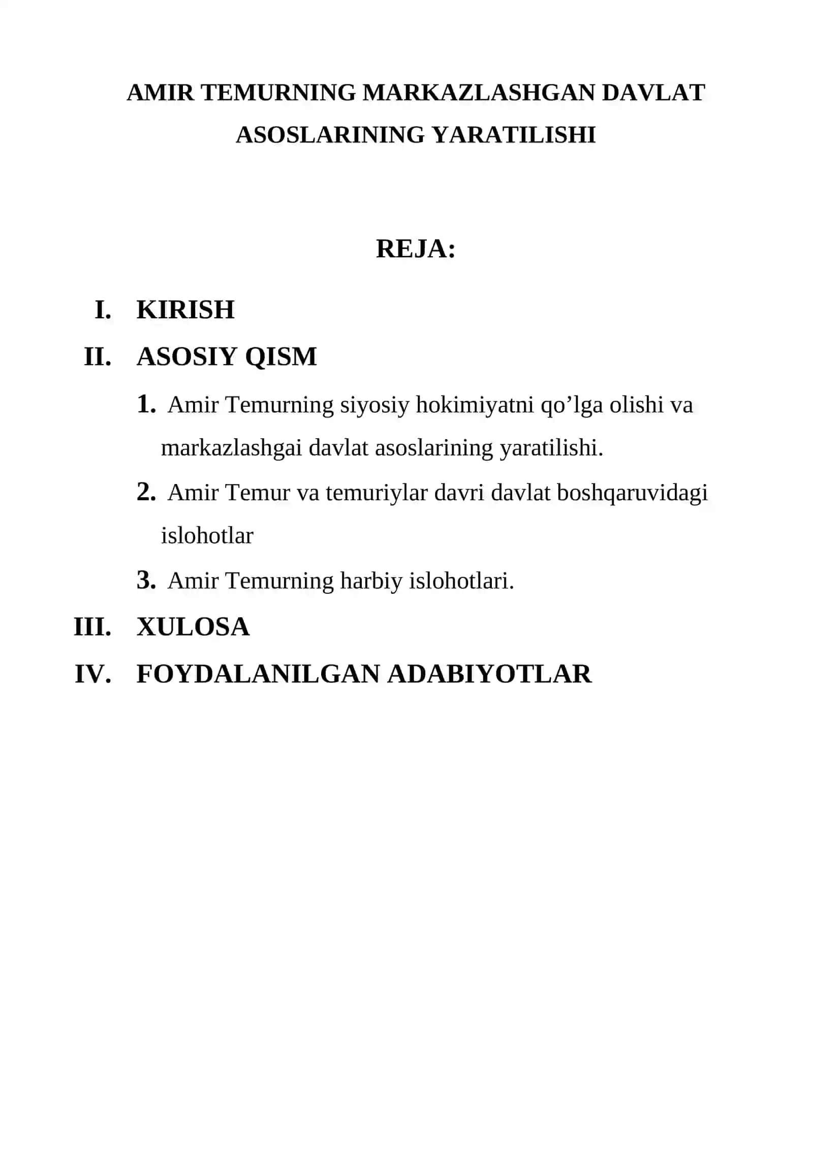AMIR TEMURNING MARKAZLASHGAN DAVLAT ASOSLARINING YARATILISHI 2