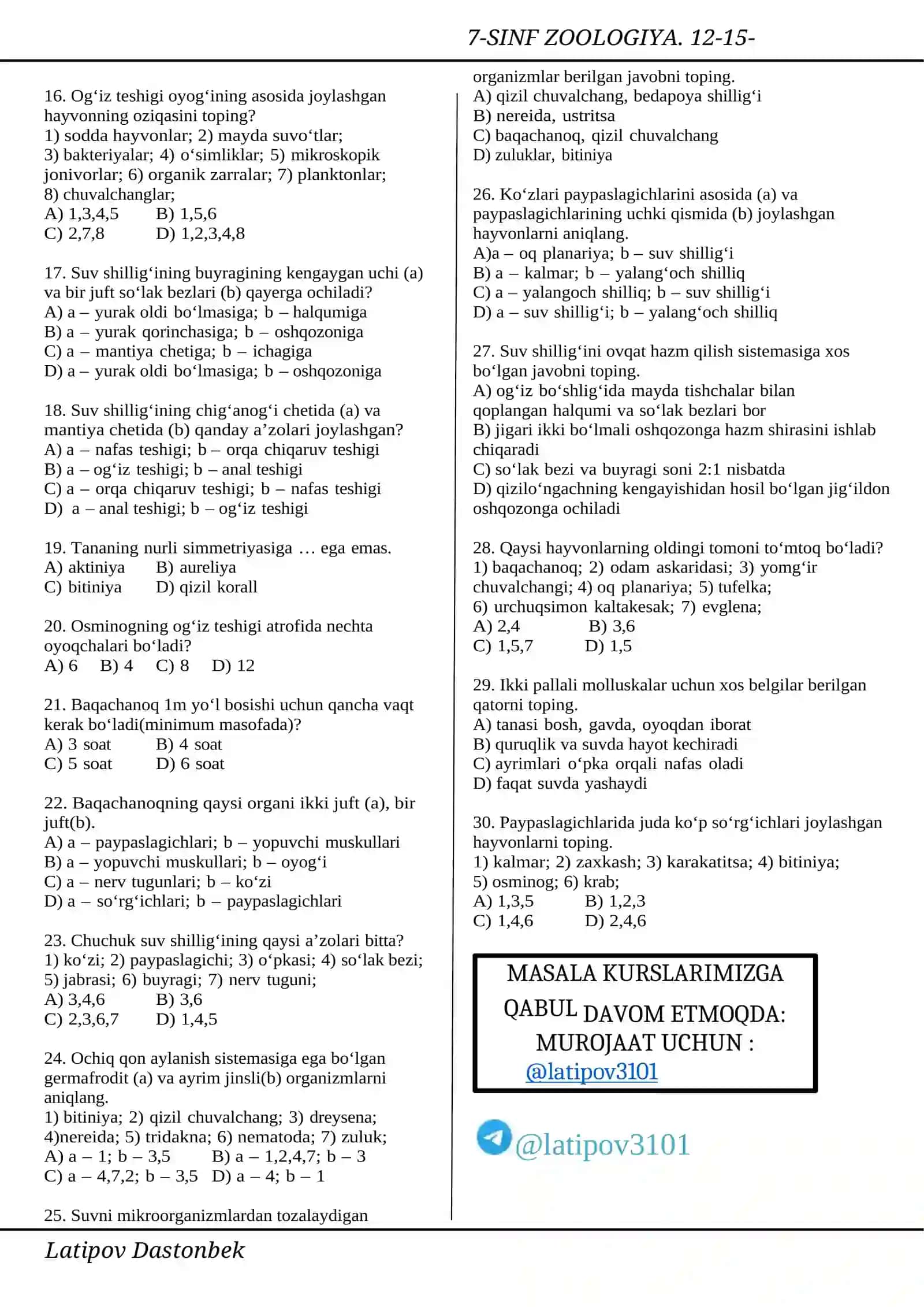 7-SINF ZOOLOGIYA. 12-15-MAVZULAR 2