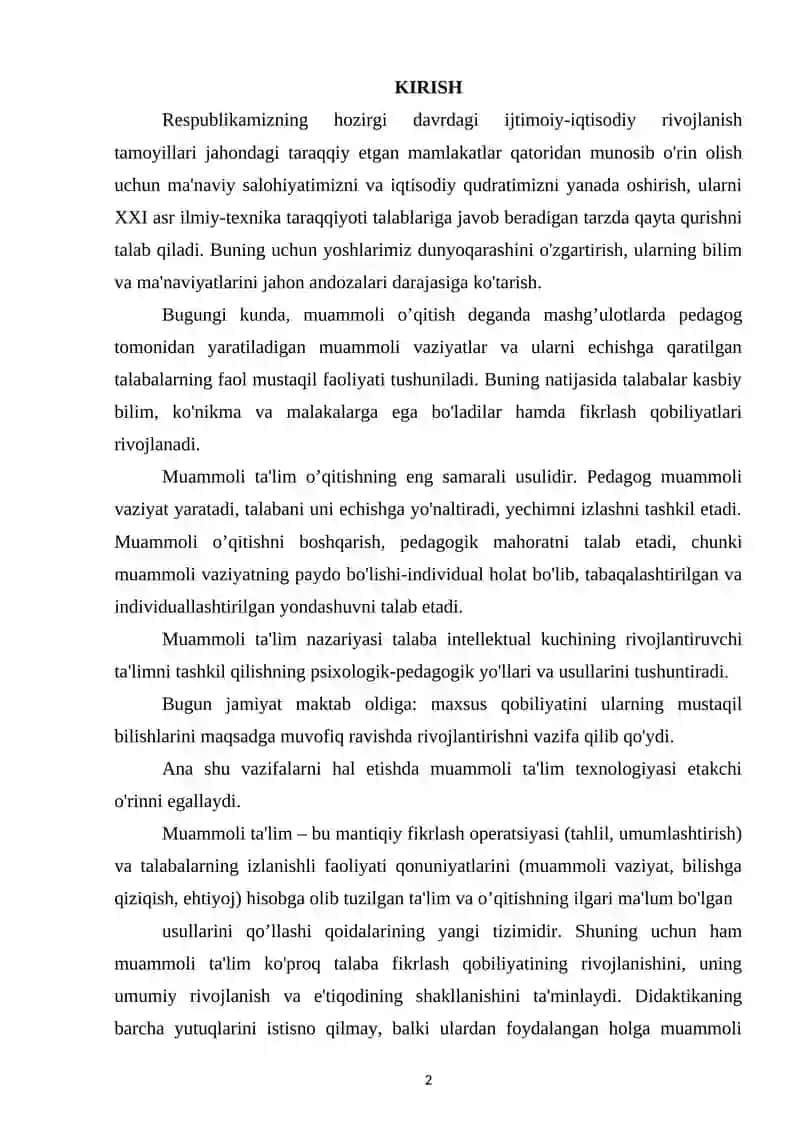 TEXNOLOGIYA DARSLARIDA JARAYONLARIDA MUAMMOLI TA’LIM 2