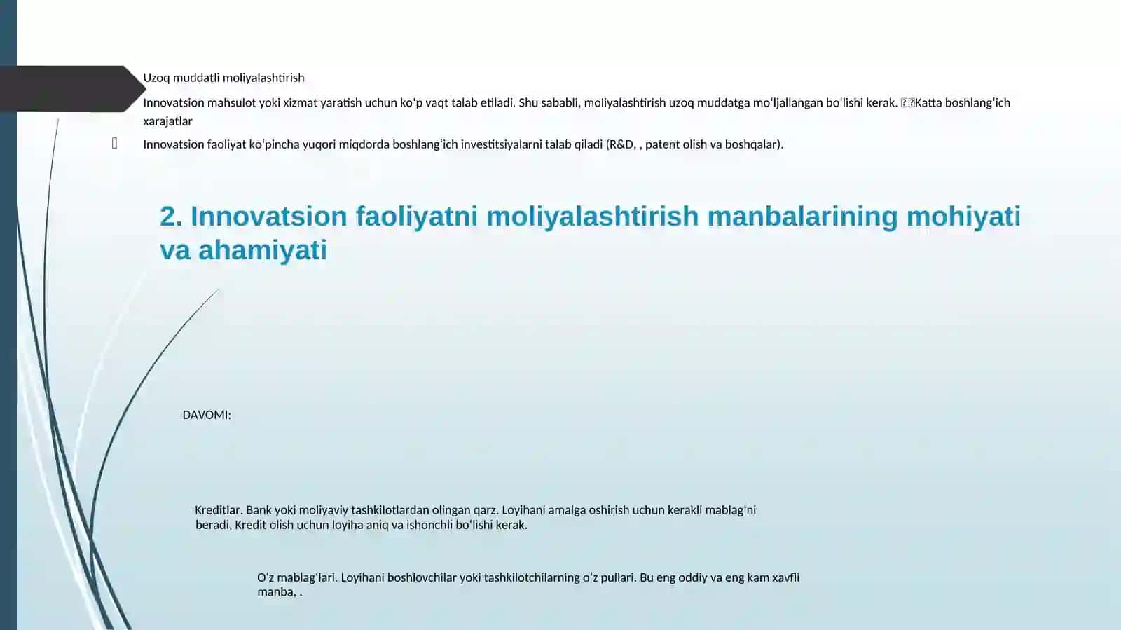 Innovatsion faoliyatni moliyalashtirish xususiyatlari 2