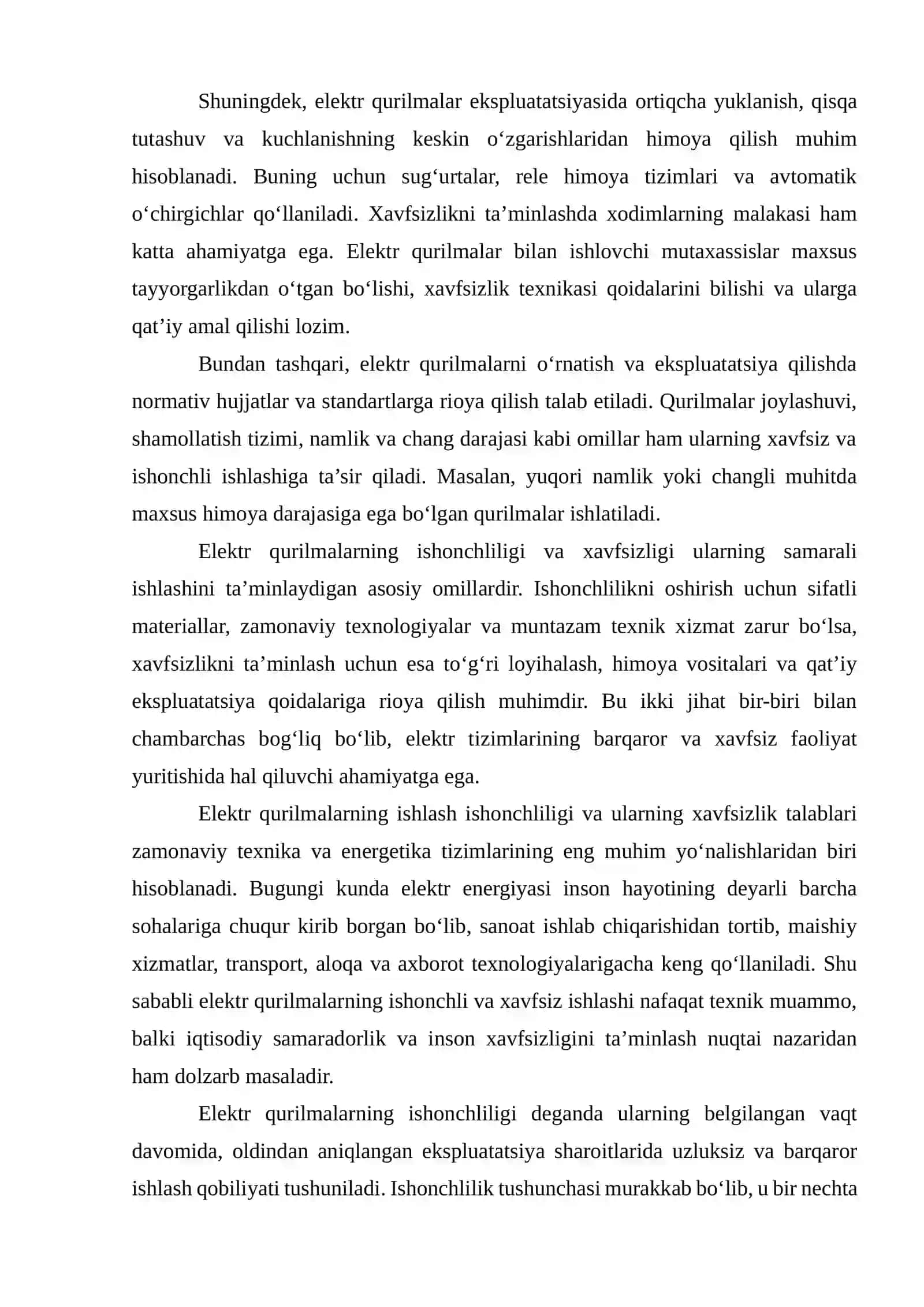 Elektr qurilmalarning ishlash ishonchliligi va ularning xavfsizlik talablari 2