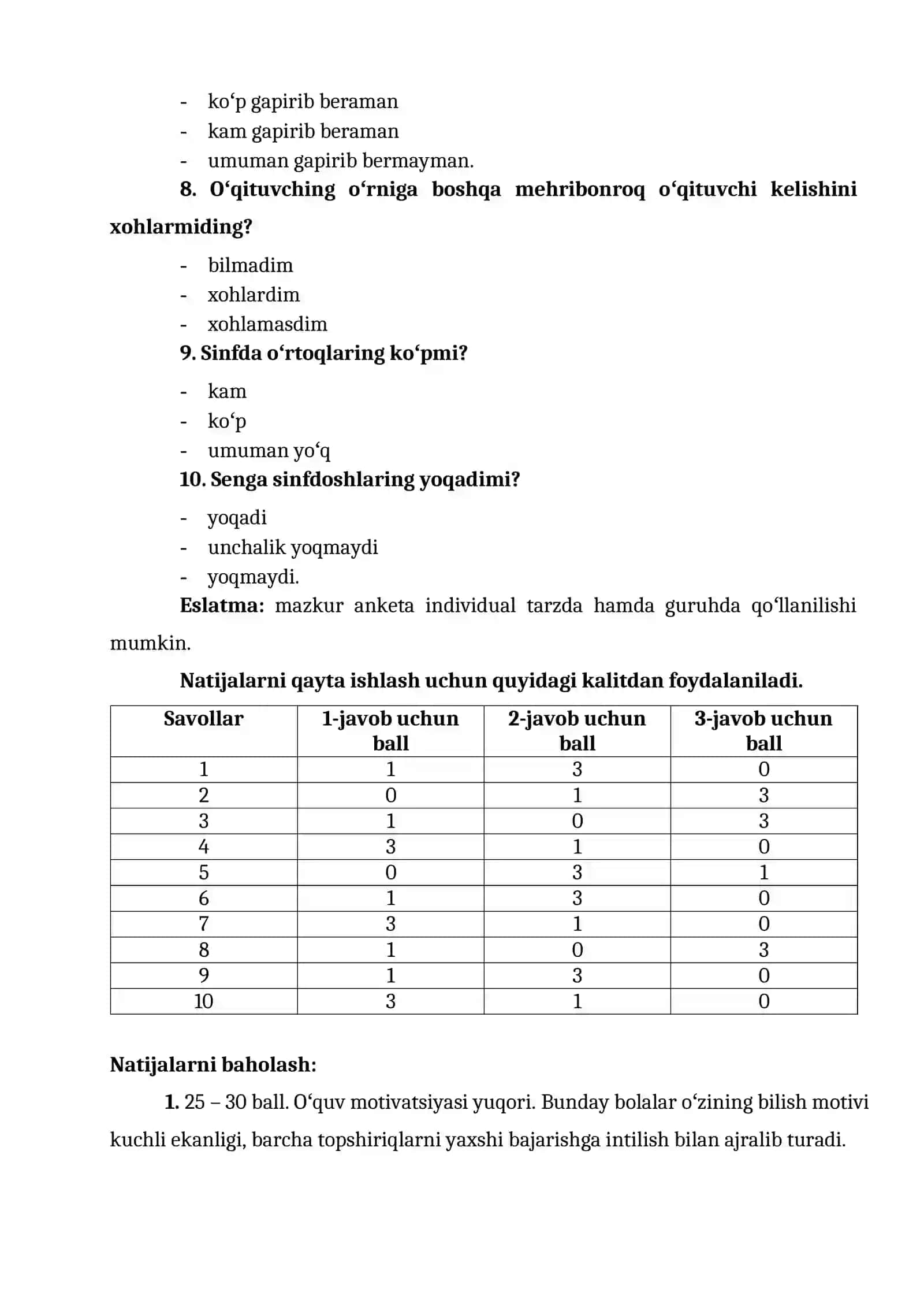 Oʻquv motivini baholash metodikasi 2