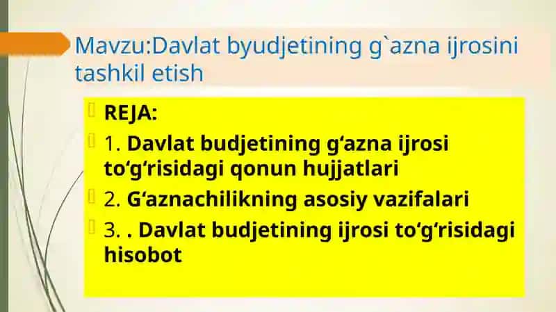 Davlat byudjeti g'azna ijrosi 2