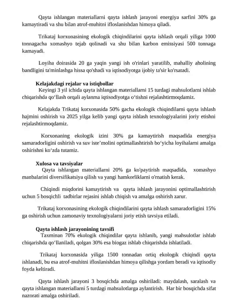 Trikataj korxonasining ekologik chiqindilarini qayta ishlash 2