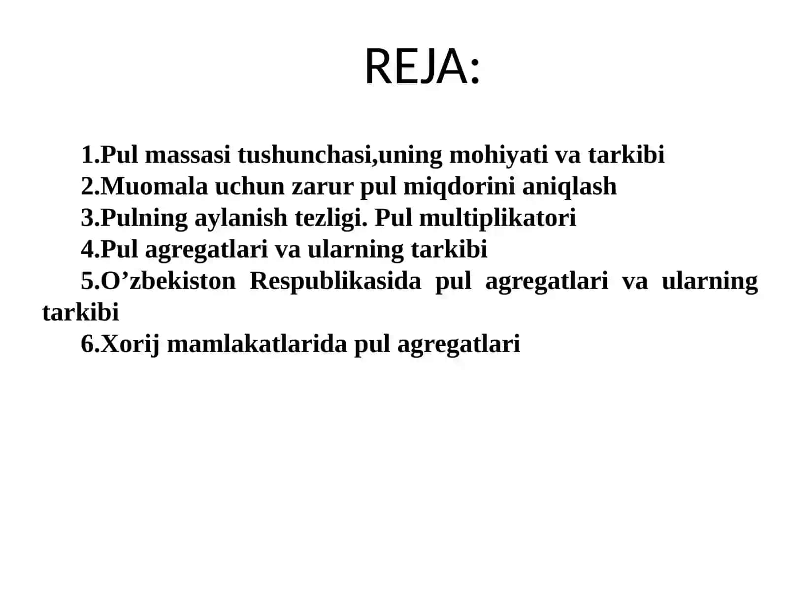 Pul massasi va pul agregatlari 2