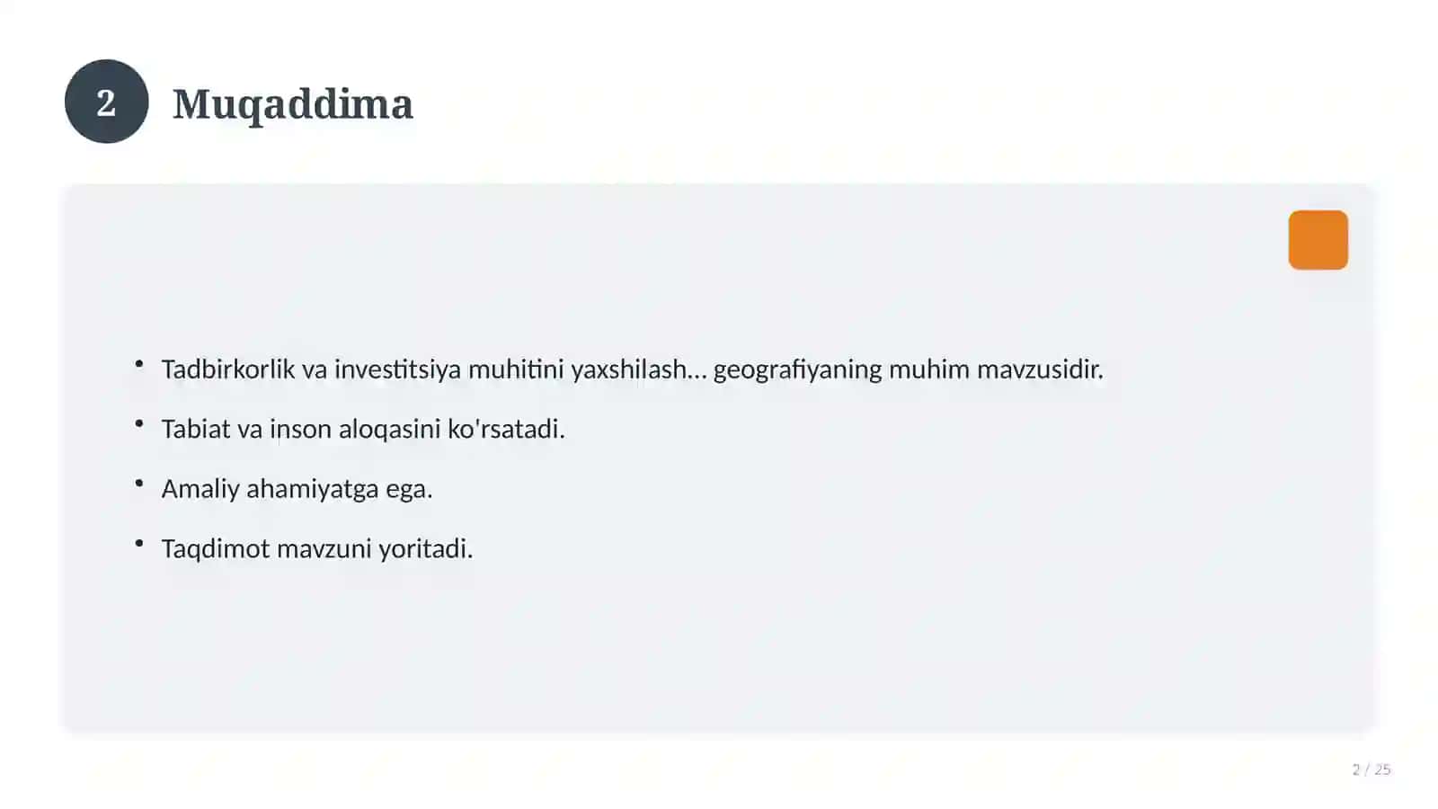 Tadbirkorlik va investitsiya muhitini yaxshilash 2
