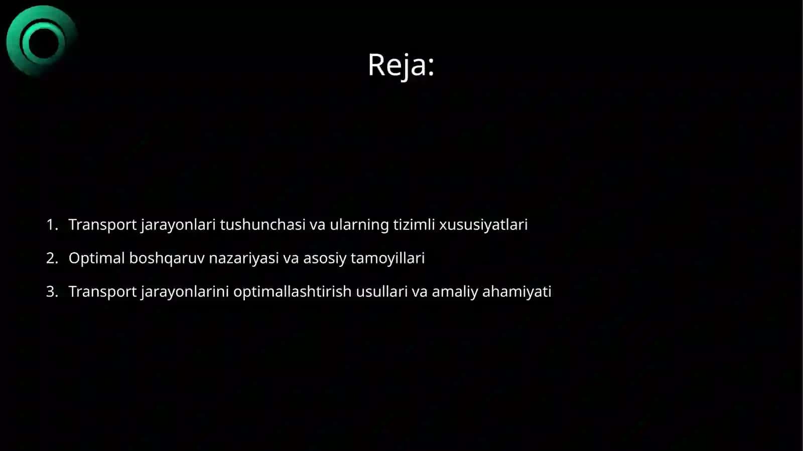 Transport jarayonlarini optimal boshqarish 2