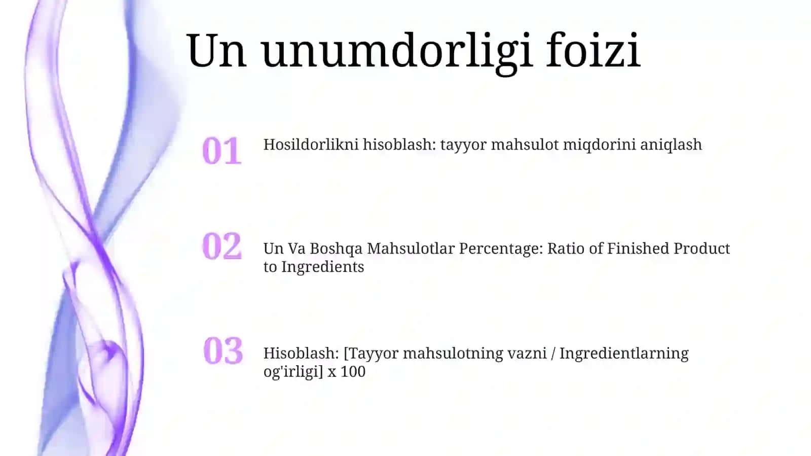 Un Va Boshqa MahsulotlarChiqishiniXisoblash 2