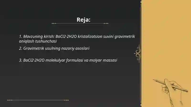 BaCl2*2H20 tarkibidagi kristalizasion suvni massa ulushini aniqlash 2