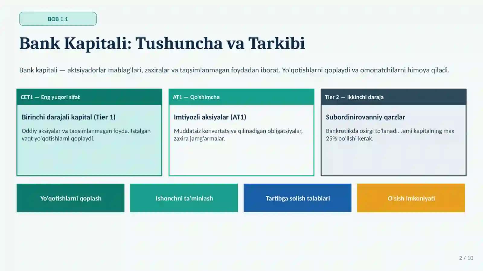 Bank Kapitali Yetarliligi va Xavf Darajasini Baholash 2