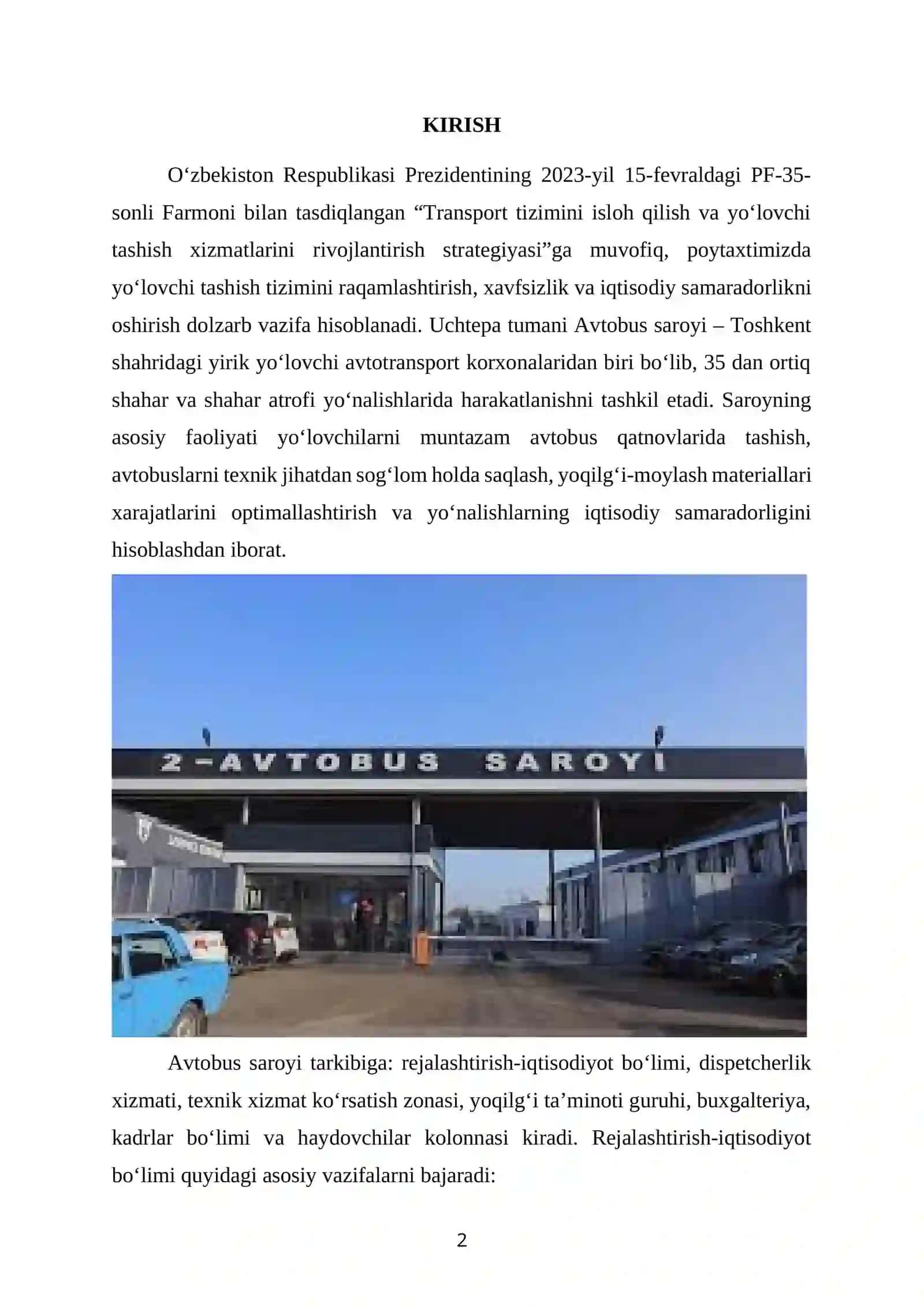 “AVTOBUS SAROYI” MCHJDA OʻTAGAN MALAKAVIY AMALIYOTI HISOBOTI 2