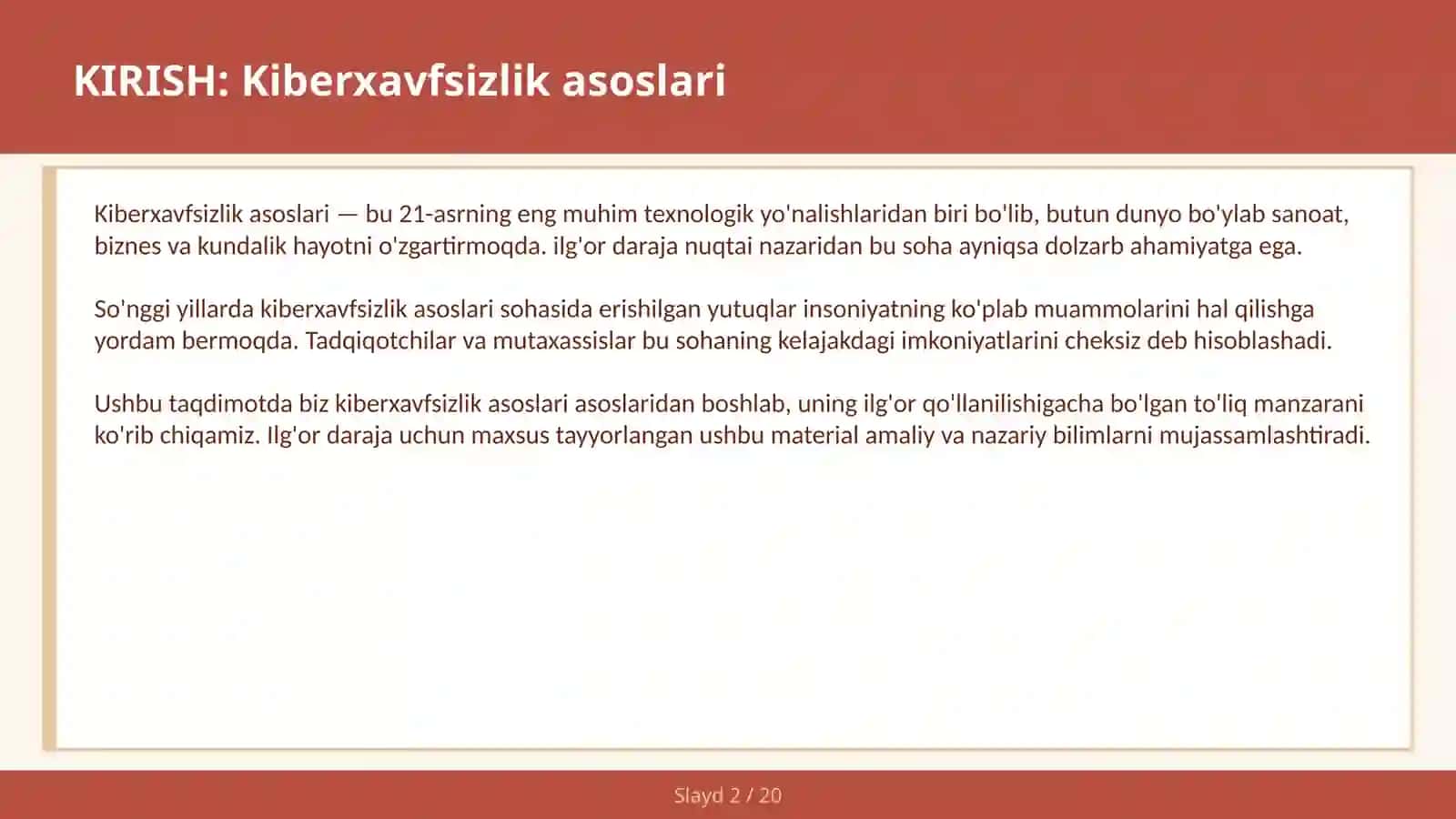 KIBERXAVFSIZLIK ASOSLARI 2