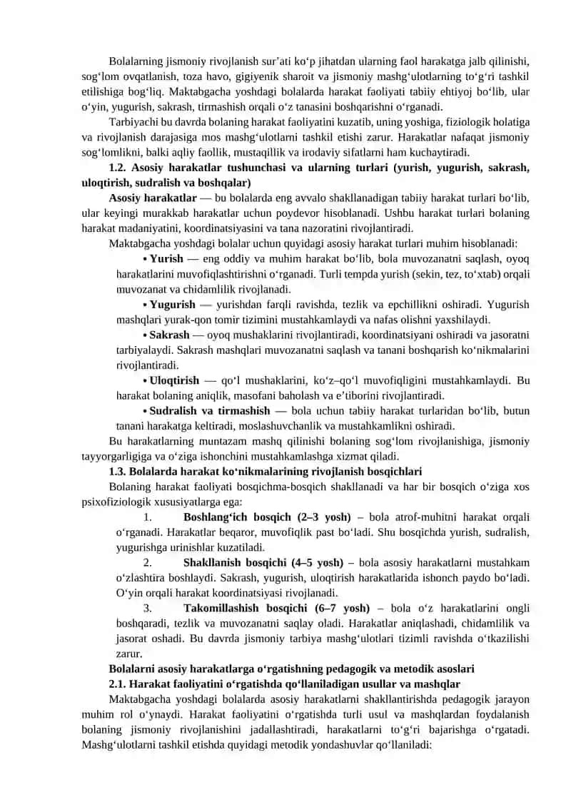 Asosiy Harakatlarga O'rgatish 2