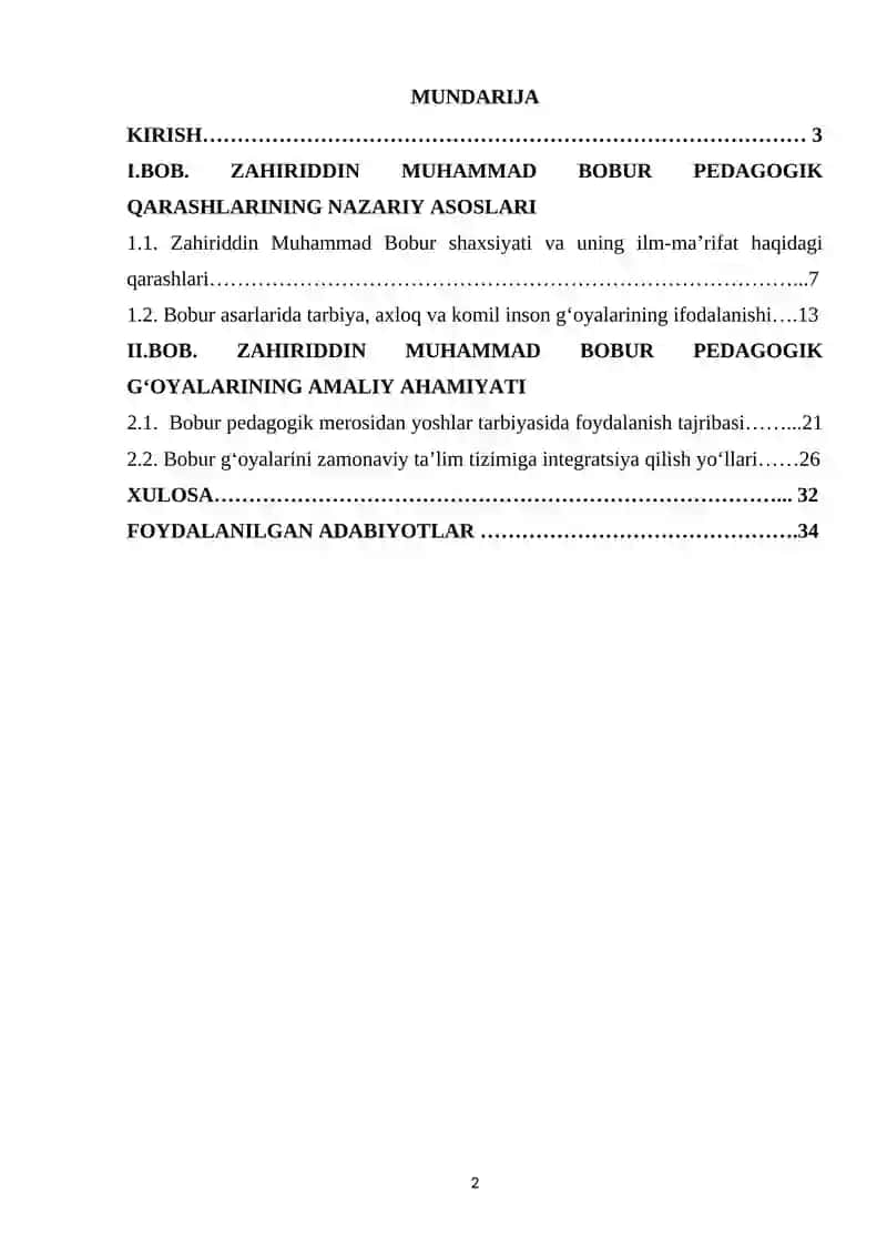 ZAHIRIDDIN MUHAMMAD BOBUMING PEDAGOGIK G’OYALARI 2